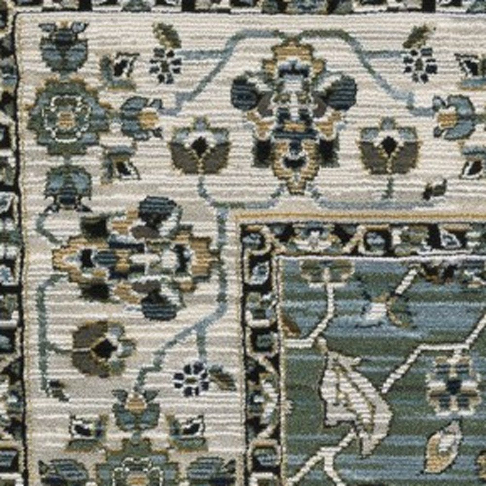 8' X 11' Blue And Green Floral Area Rug With Fringe