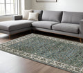 8' X 11' Blue And Green Floral Area Rug With Fringe