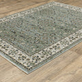 8' X 11' Blue And Green Floral Area Rug With Fringe