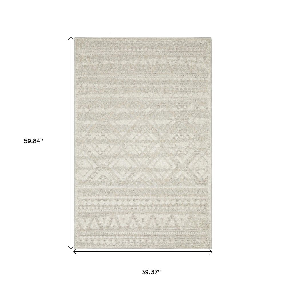 3' X 5' Beige And Ivory Tribal Area Rug