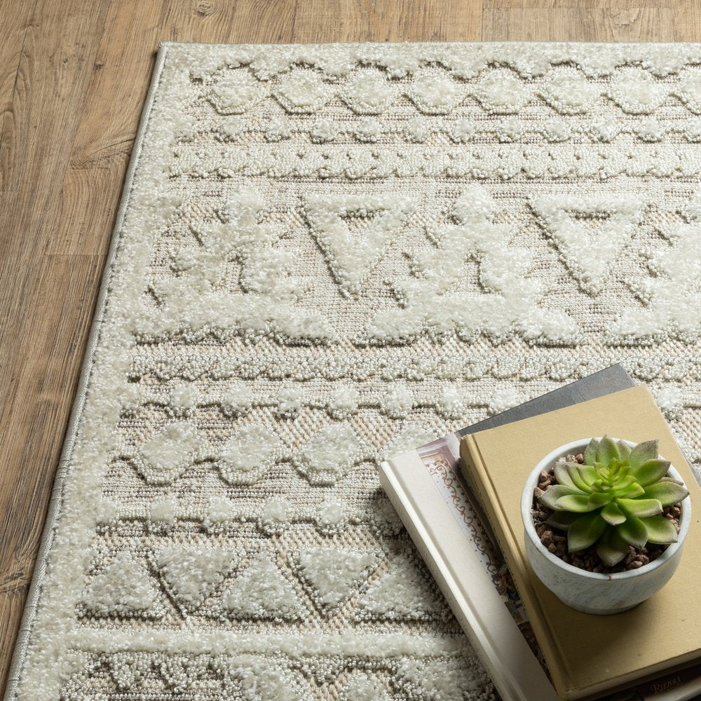 3' X 5' Beige And Ivory Tribal Area Rug
