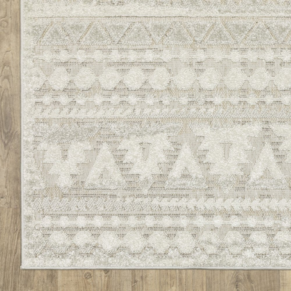 3' X 5' Beige And Ivory Tribal Area Rug