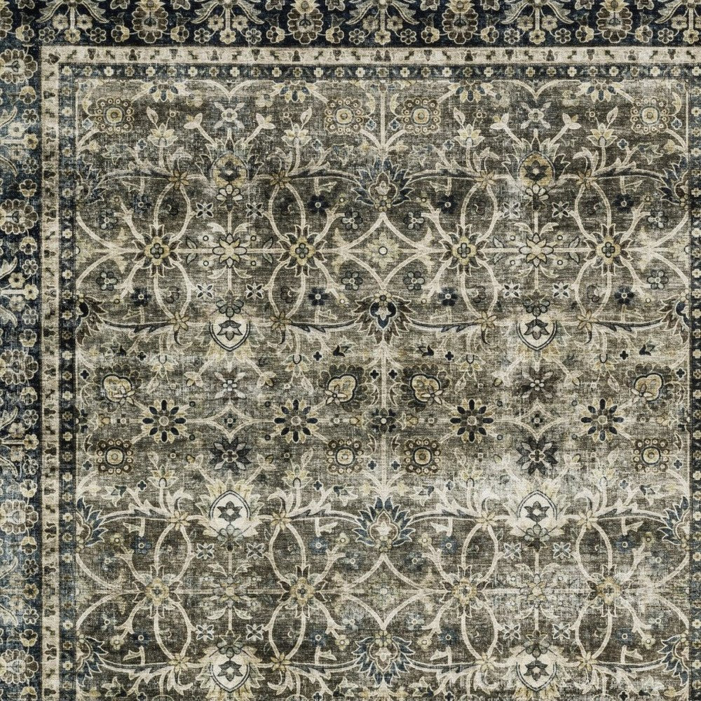 5' X 7' Charcoal And Blue Oriental Area Rug