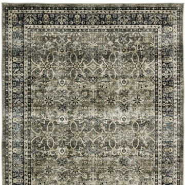 5' X 7' Charcoal And Blue Oriental Area Rug