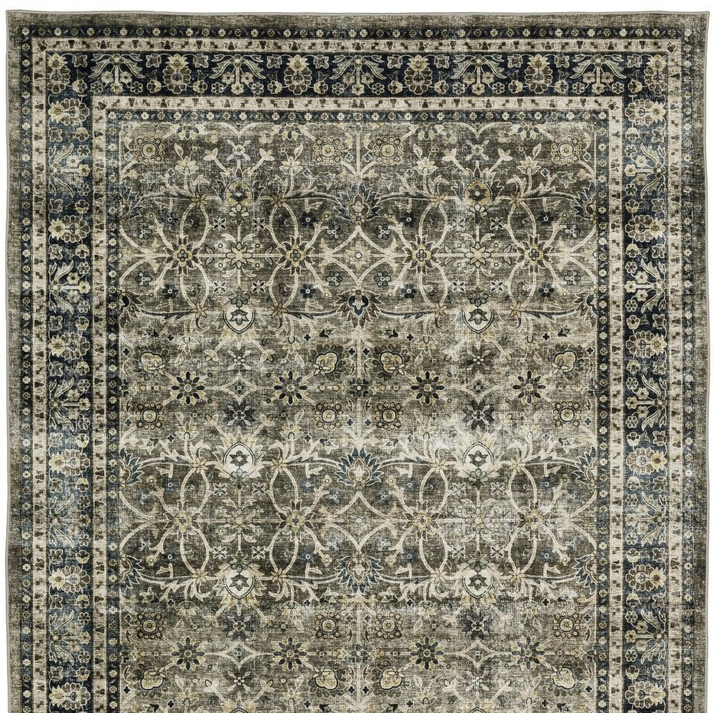 5' X 7' Charcoal And Blue Oriental Area Rug