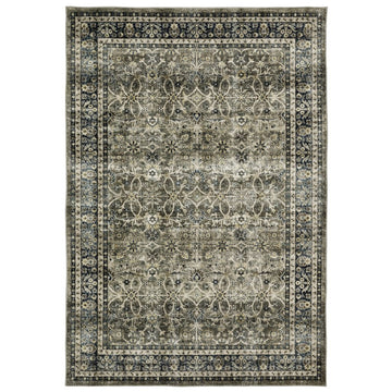 8' X 10' Charcoal And Blue Oriental Area Rug