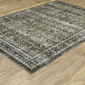 5' X 7' Charcoal And Blue Oriental Area Rug