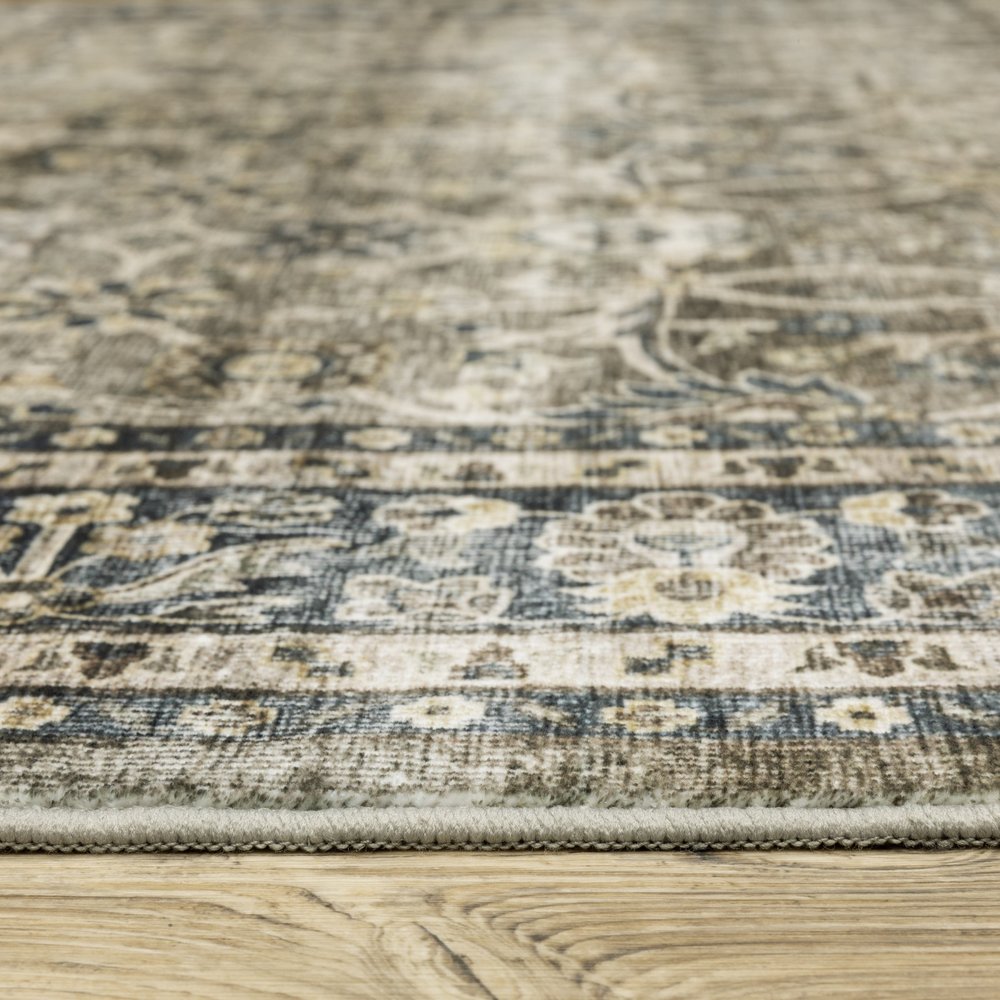 5' X 7' Charcoal And Blue Oriental Area Rug