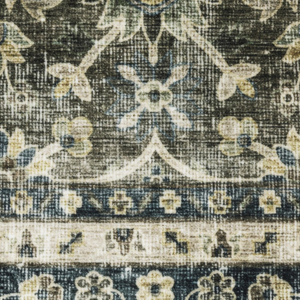 8' X 10' Charcoal And Blue Oriental Area Rug