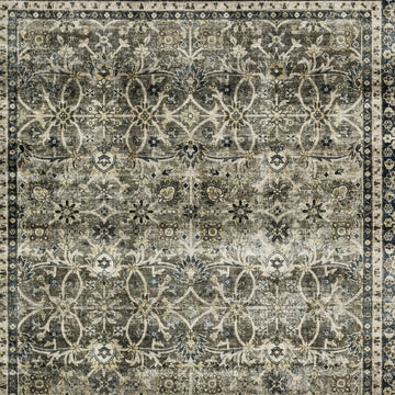 8' X 10' Charcoal And Blue Oriental Area Rug