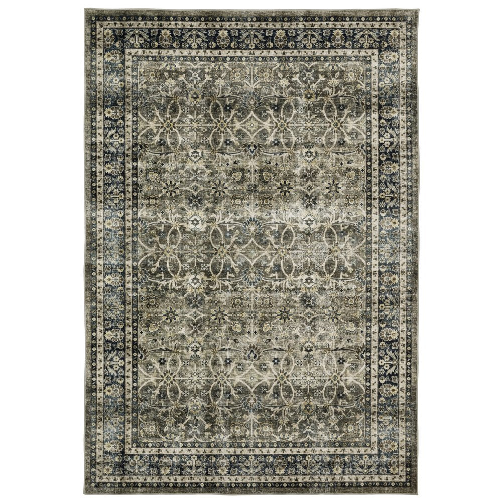 5' X 7' Charcoal And Blue Oriental Area Rug