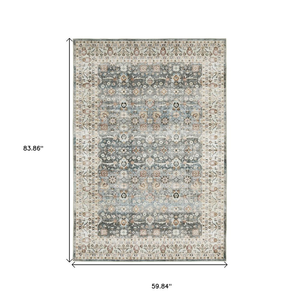 5' X 7' Gray And Ivory Oriental Area Rug