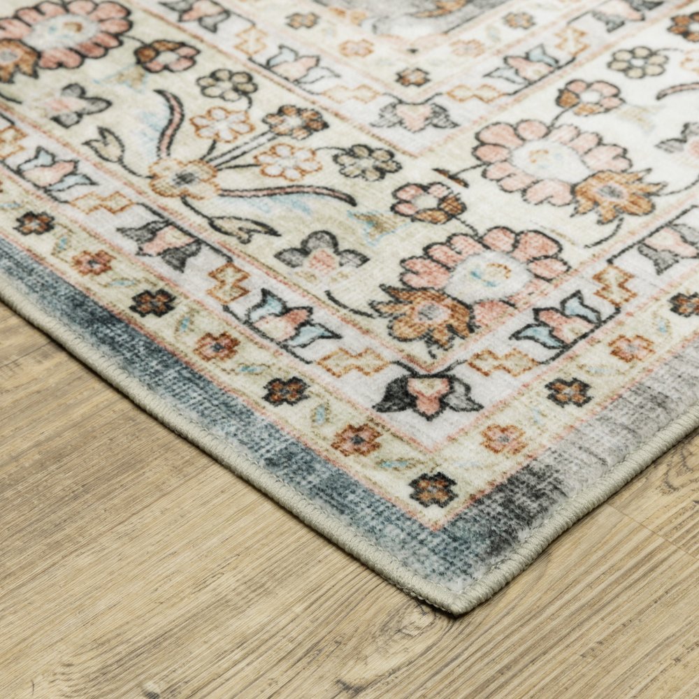 5' X 7' Gray And Ivory Oriental Area Rug