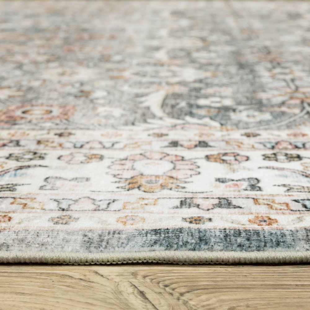 5' X 7' Gray And Ivory Oriental Area Rug