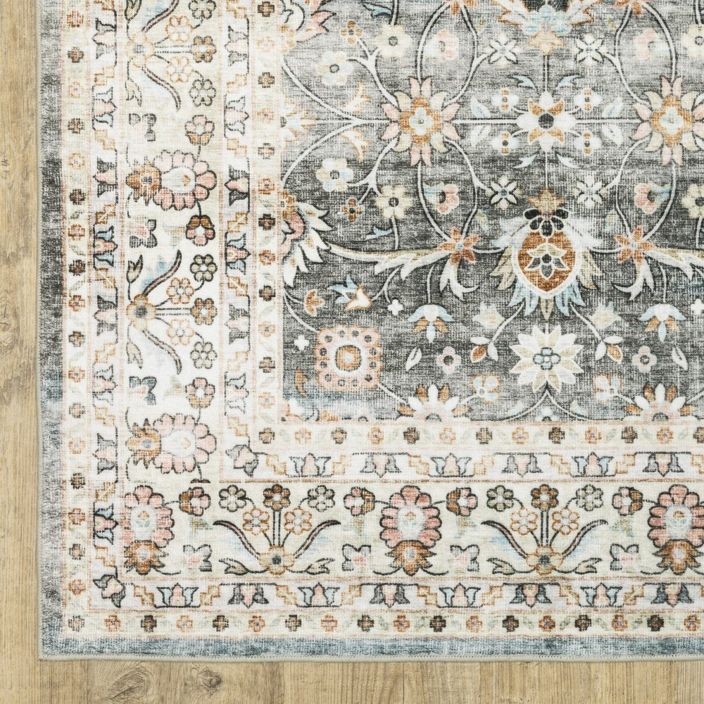 5' X 7' Gray And Ivory Oriental Area Rug