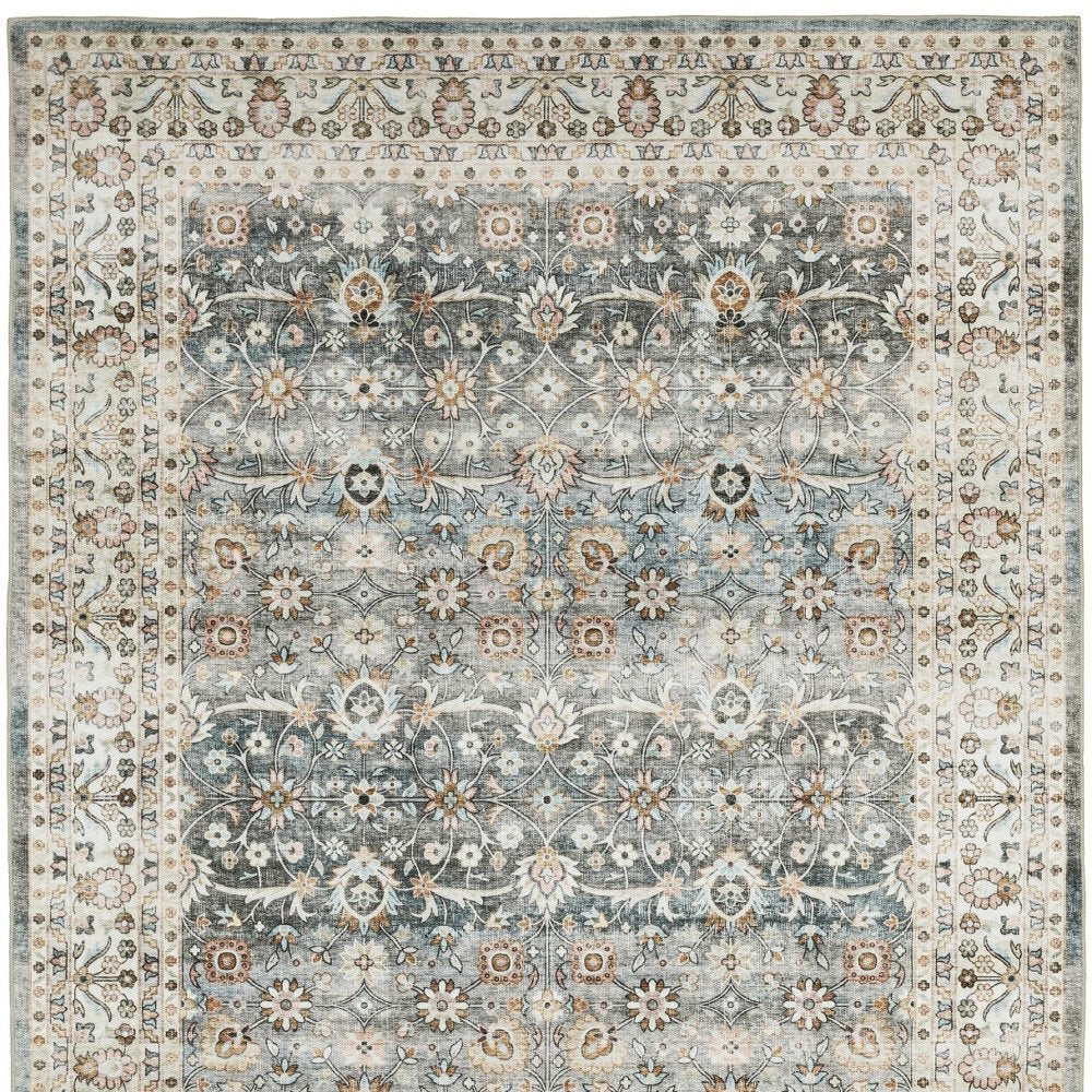 5' X 7' Gray And Ivory Oriental Area Rug