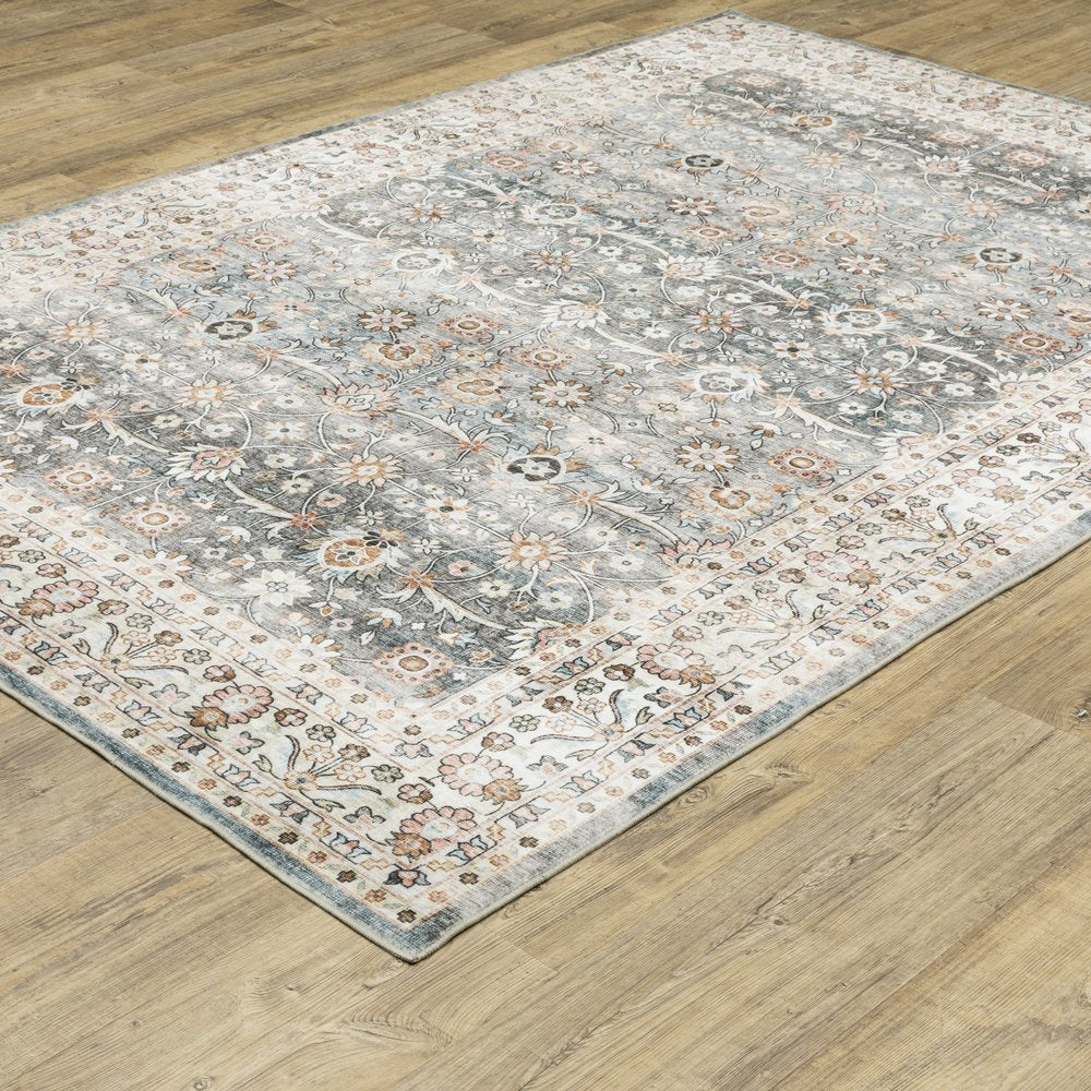 5' X 7' Gray And Ivory Oriental Area Rug