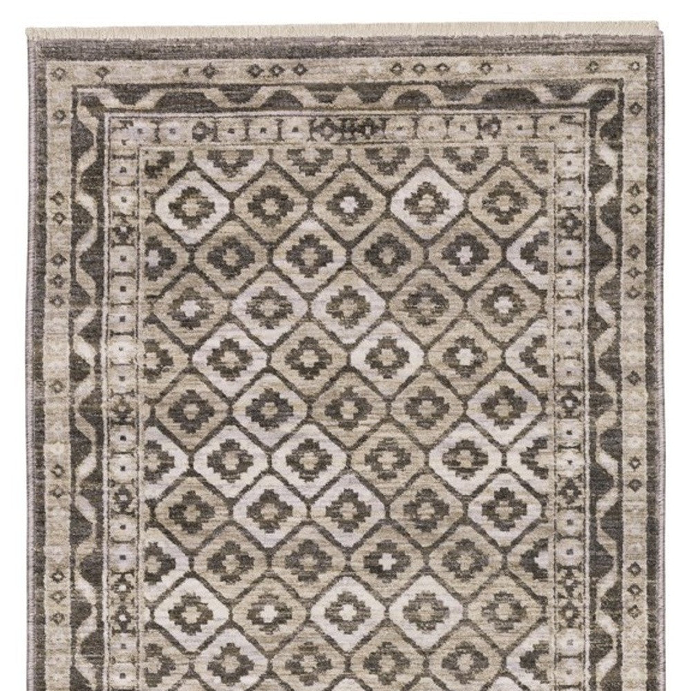 10' X 13' Gray And Beige Diamond Area Rug With Fringe
