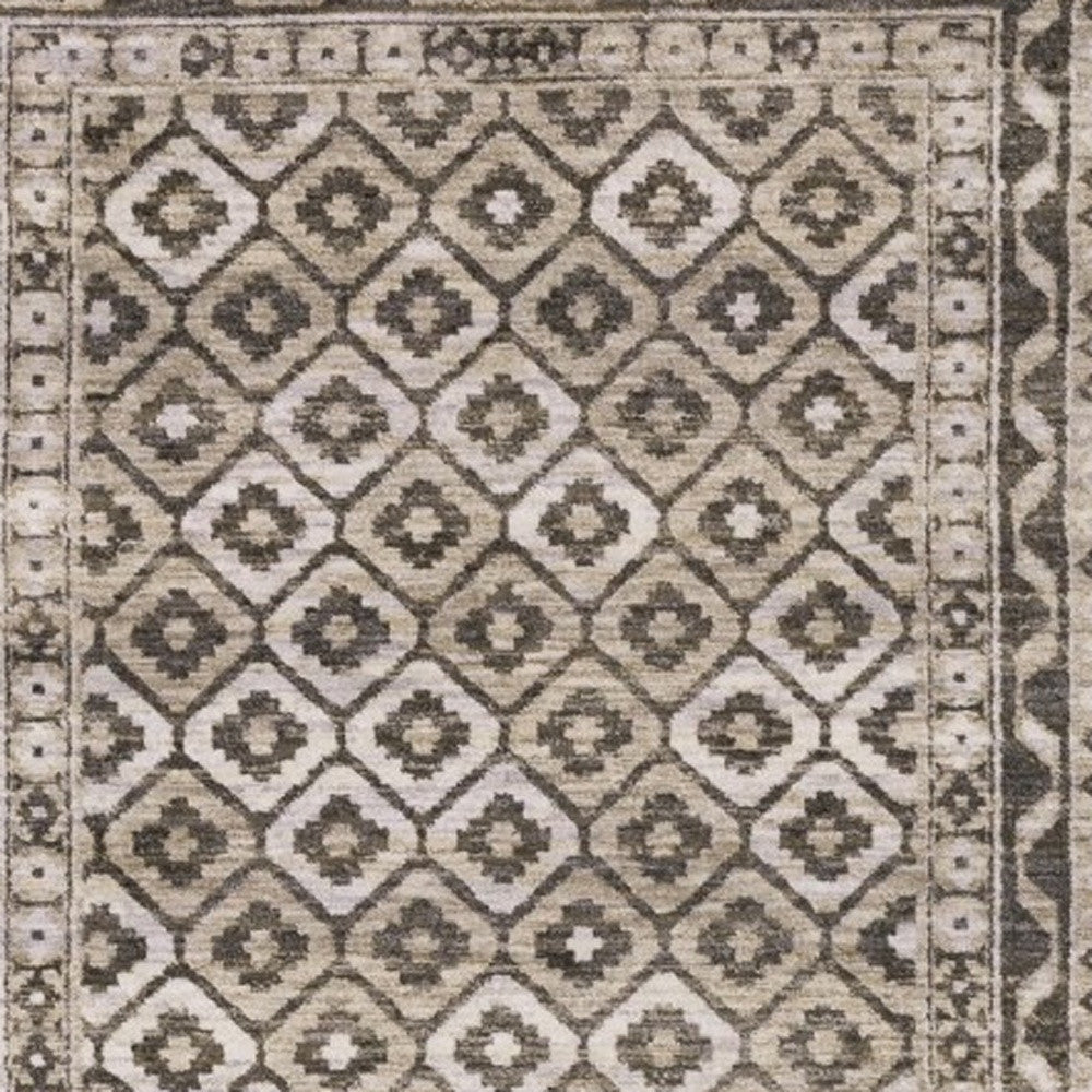 10' X 13' Gray And Beige Diamond Area Rug With Fringe