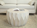 32" Off White Solid Wood Round Block Coffee Table
