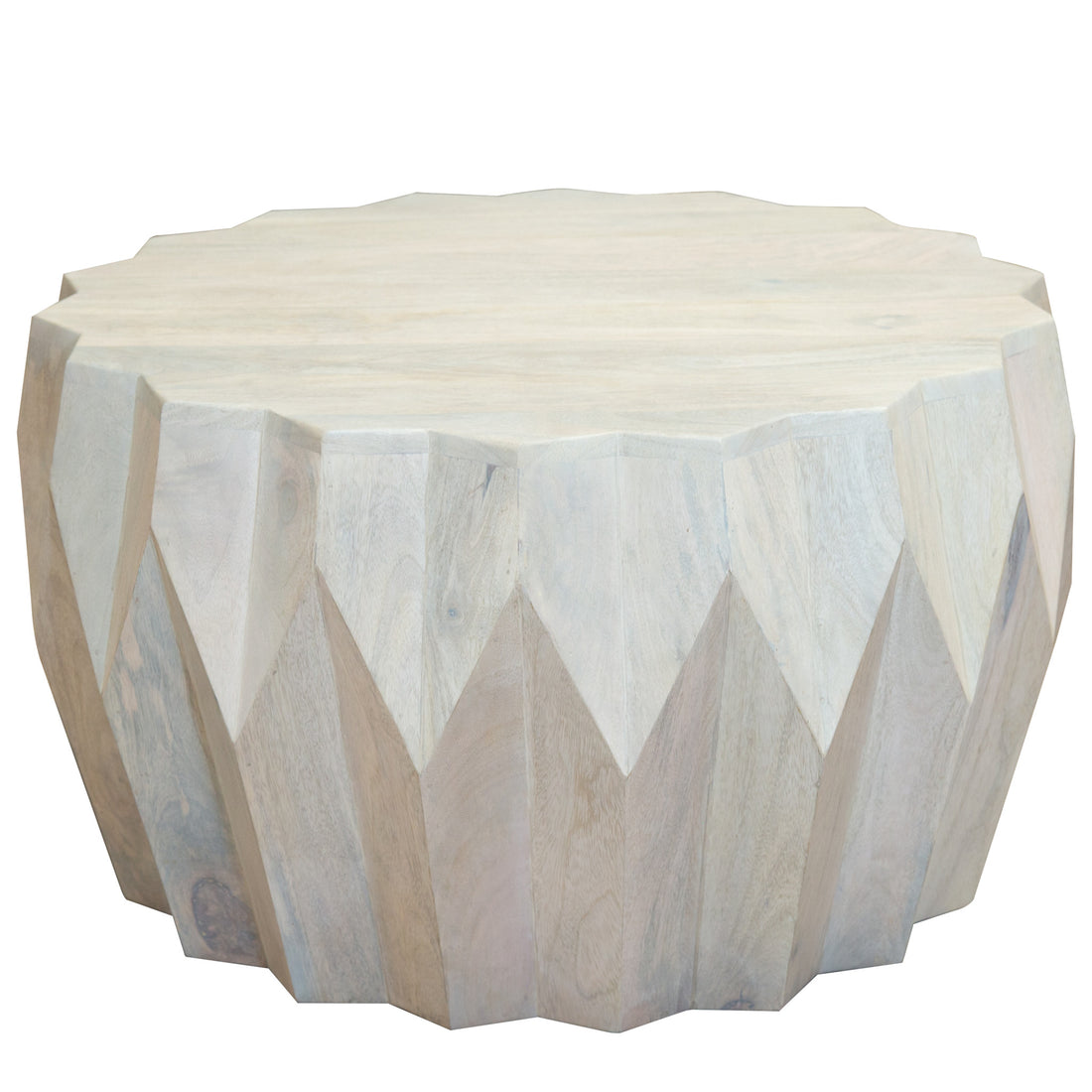 32" Off White Solid Wood Round Block Coffee Table