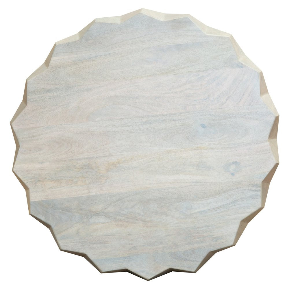 32" Off White Solid Wood Round Block Coffee Table