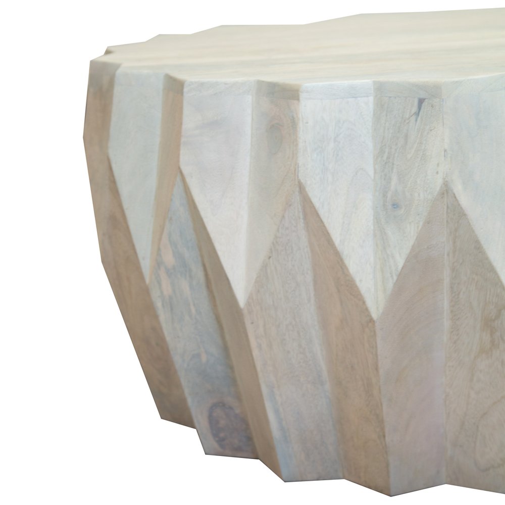 32" Off White Solid Wood Round Block Coffee Table