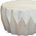 32" Off White Solid Wood Round Block Coffee Table