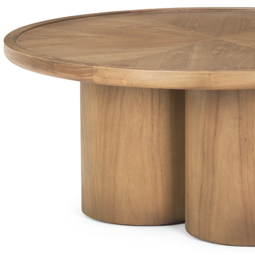 39" Natural Solid Wood Round Pedestal Coffee Table