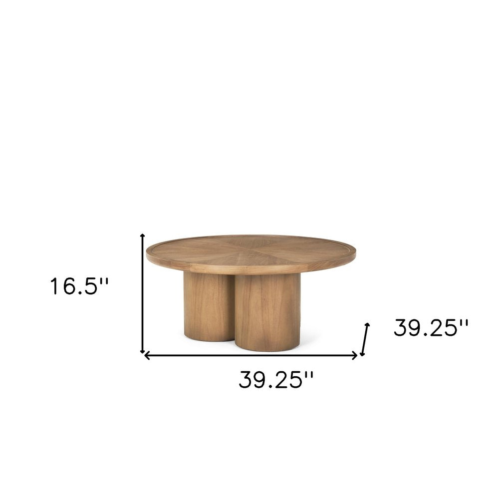 39" Natural Solid Wood Round Pedestal Coffee Table