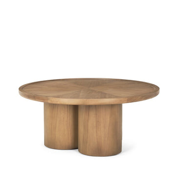 39" Natural Solid Wood Round Pedestal Coffee Table