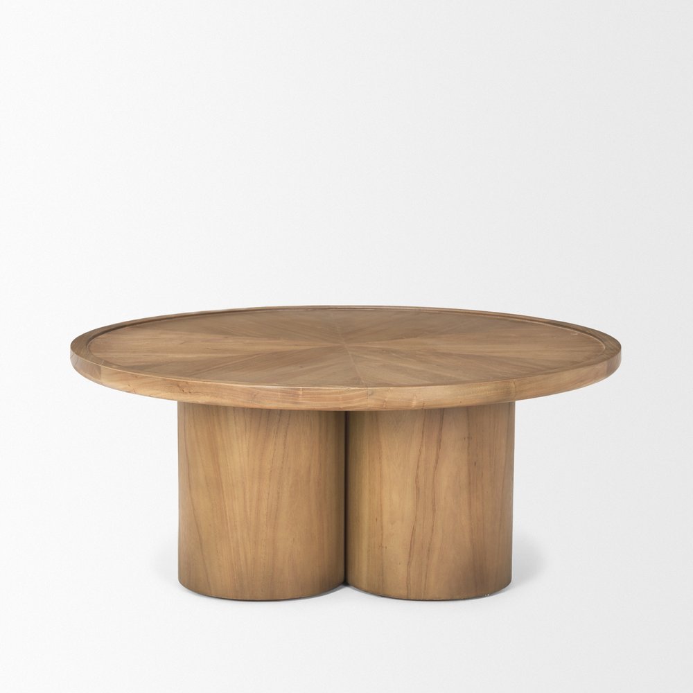 39" Natural Solid Wood Round Pedestal Coffee Table