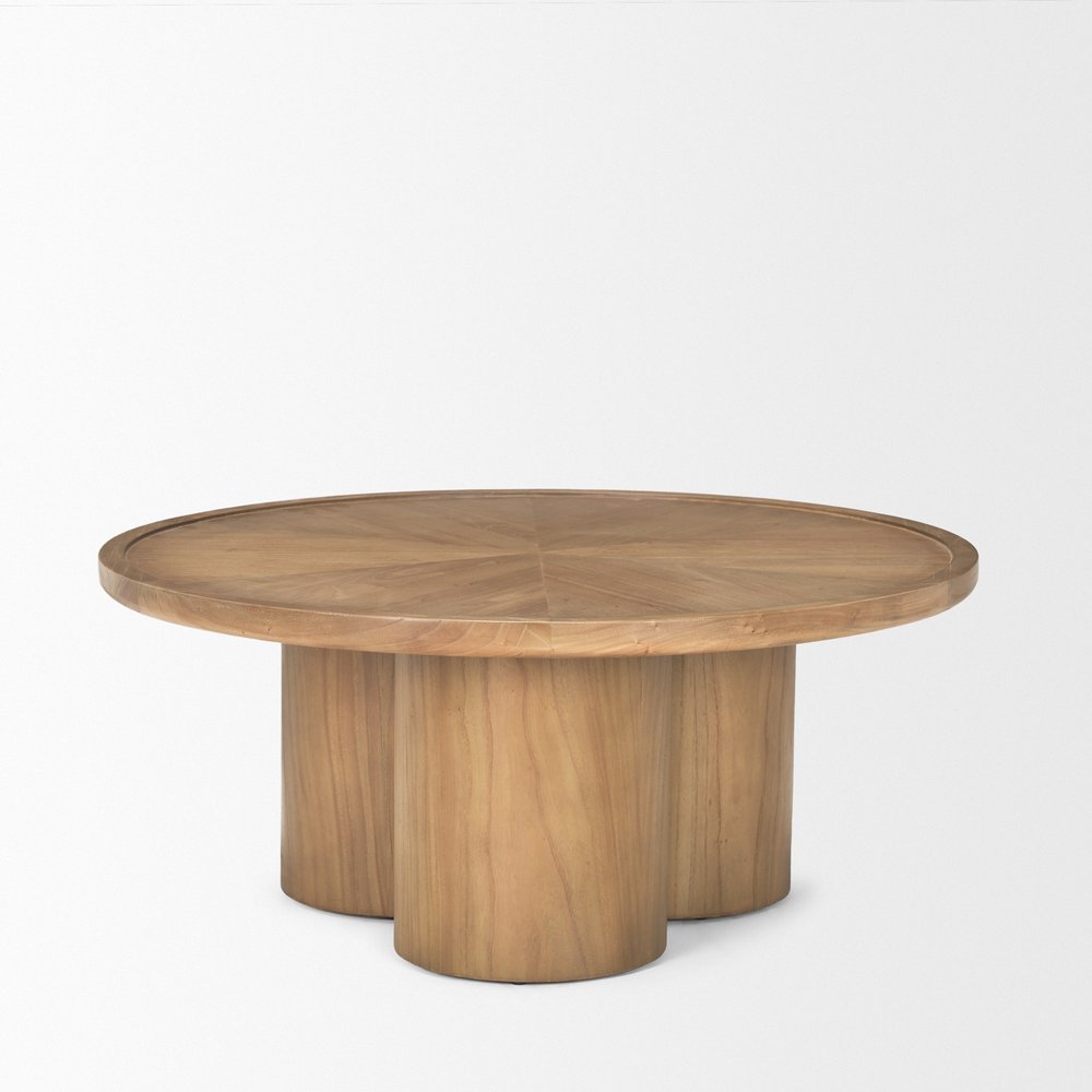 39" Natural Solid Wood Round Pedestal Coffee Table