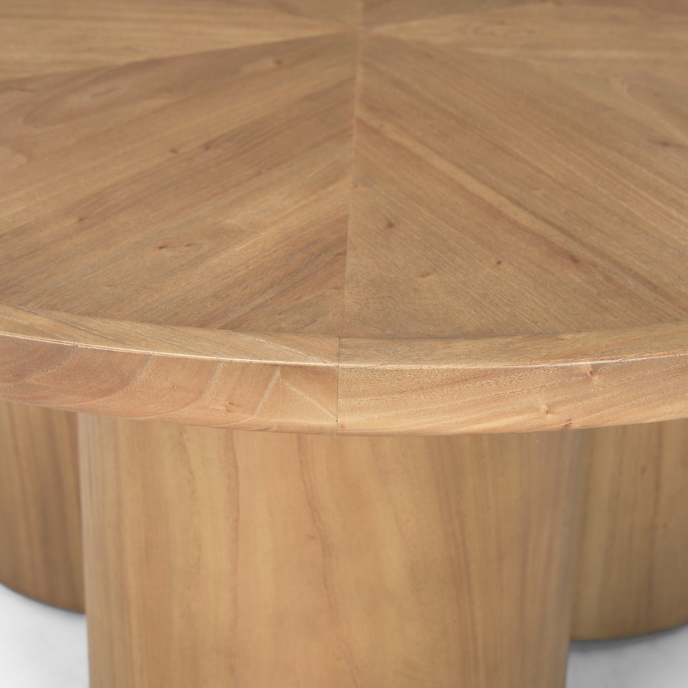 39" Natural Solid Wood Round Pedestal Coffee Table