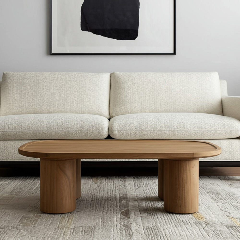 55" Natural Solid Wood Oval Coffee Table