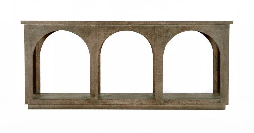 77" Brown Solid Wood Distressed Console Table With Arch Detailing