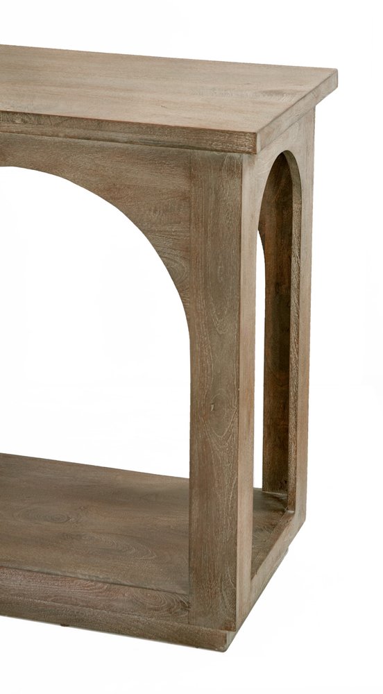77" Brown Solid Wood Distressed Console Table With Arch Detailing