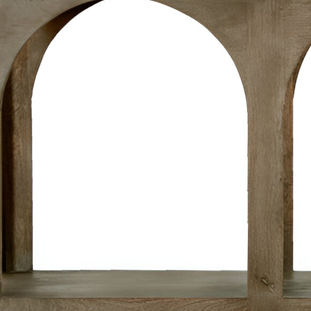 77" Brown Solid Wood Distressed Console Table With Arch Detailing