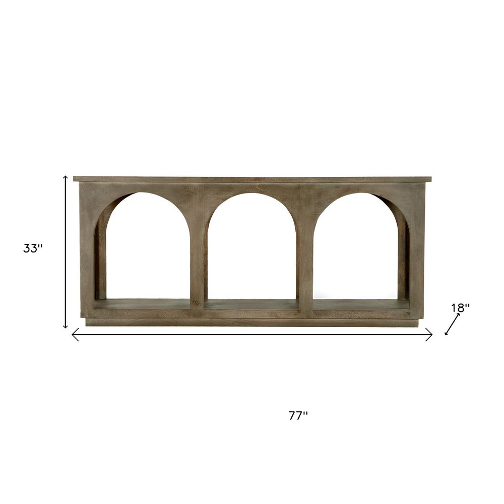 77" Brown Solid Wood Distressed Console Table With Arch Detailing