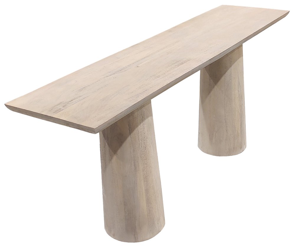 72" Natural Solid Wood Distressed Double Pedestal Console Table
