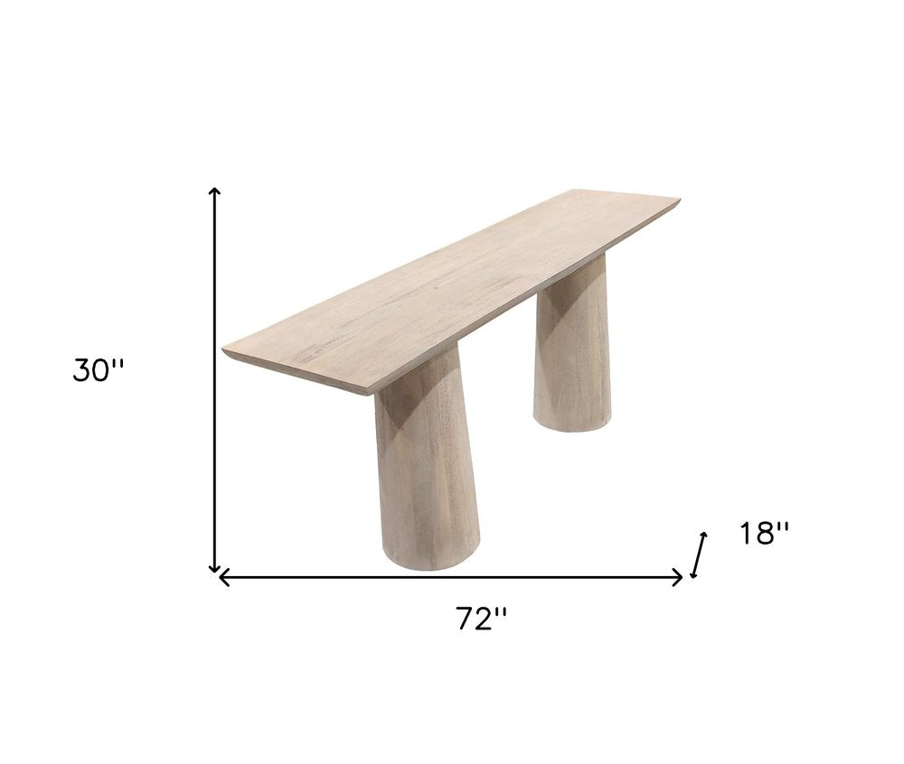 72" Natural Solid Wood Distressed Double Pedestal Console Table