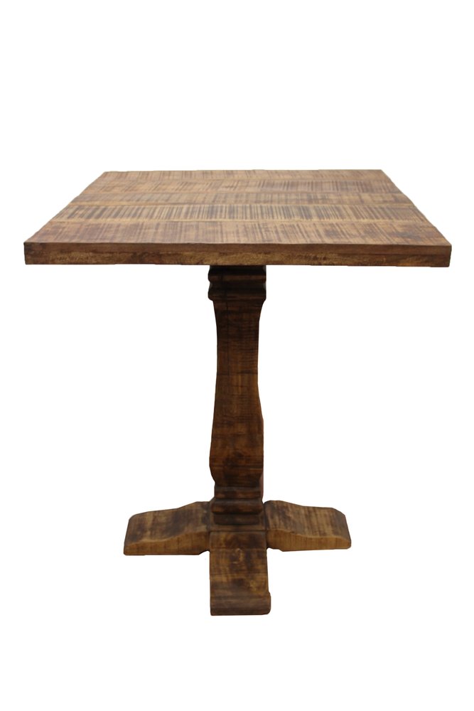 36" Brown Solid Wood Square Pedestal Bar Table