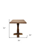 36" Brown Solid Wood Square Pedestal Bar Table