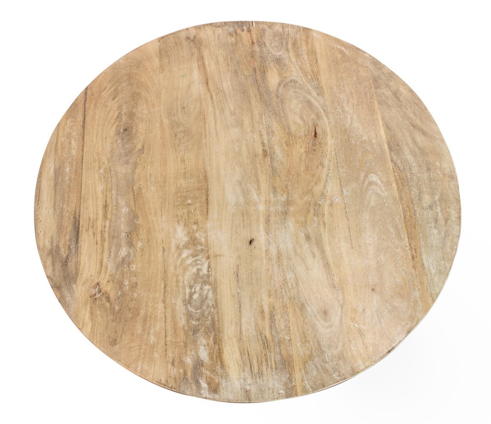 34" Natural Solid Wood Round Distressed Floor Shelf Coffee Table With Shelf