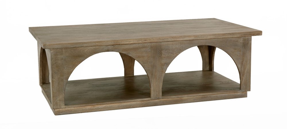 59" Brown Solid Wood Distressed Floor Shelf Coffee Table With Shelf