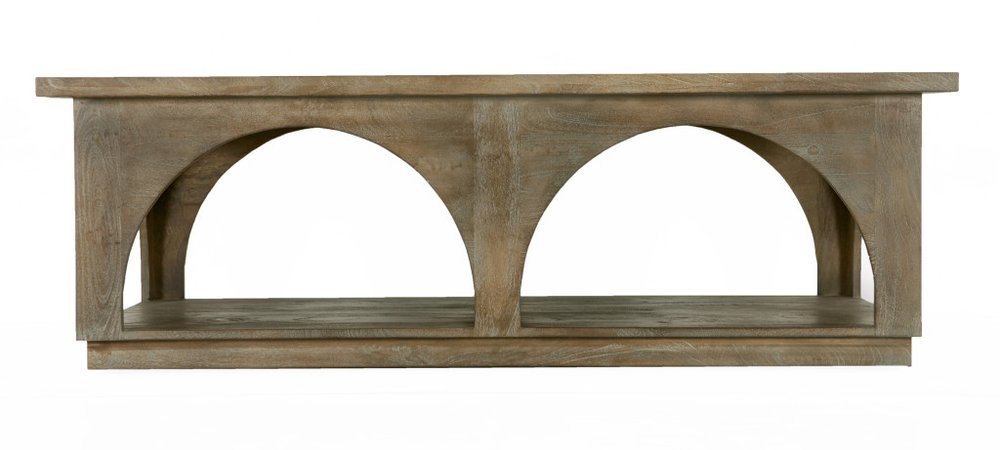 59" Brown Solid Wood Distressed Floor Shelf Coffee Table With Shelf