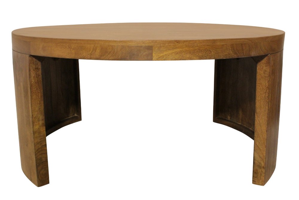 Set of Two Walnut Solid Wood Round Distressed Solid Nested Coffee Tables