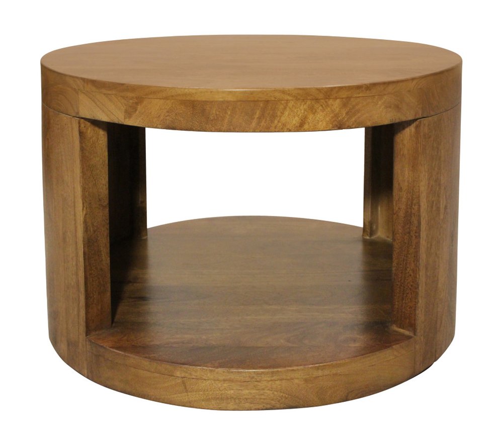 Set of Two Walnut Solid Wood Round Distressed Solid Nested Coffee Tables
