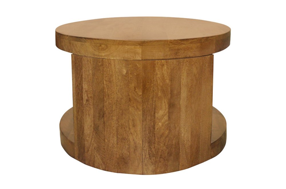 Set of Two Walnut Solid Wood Round Distressed Solid Nested Coffee Tables