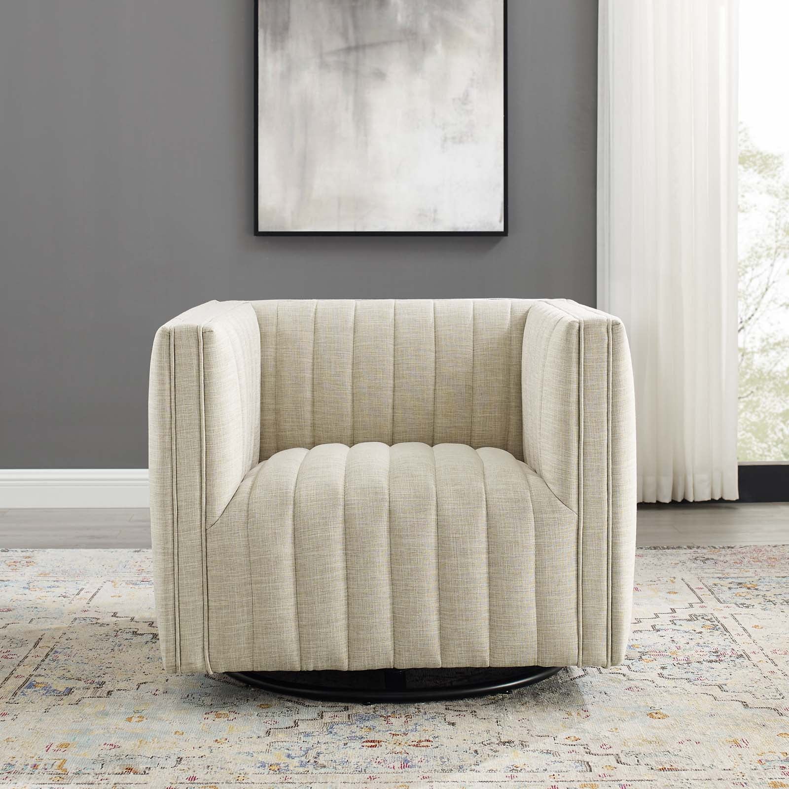 Tufted Swivel Armchair Beige